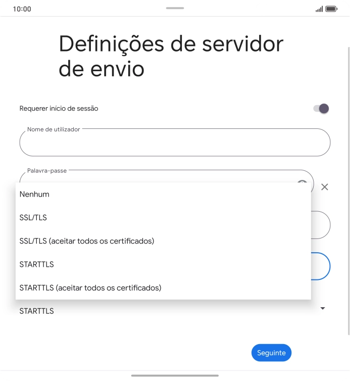 Prima SSL/TLS para ativar a função.