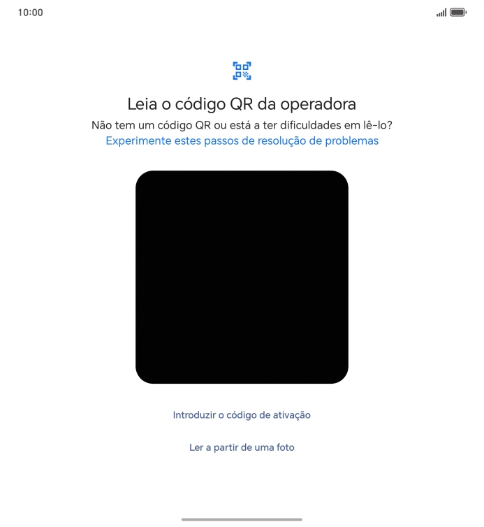 Para scanear o código QR enviado, enquadre-o na moldura da câmara do telefone.