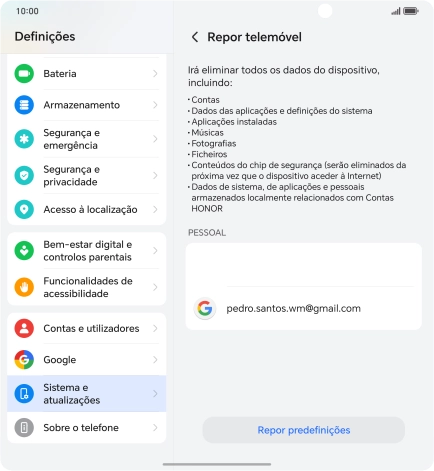 Prima Repor predefinições.