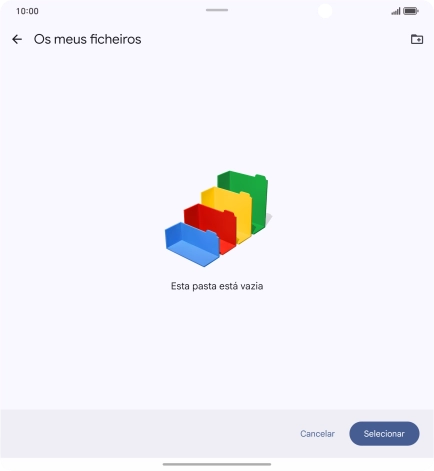 Se quiser criar uma nova pasta, prima o ícone de nova pasta e siga as indicações no ecrã para criar uma nova pasta.
