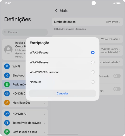 Prima WPA3-Personal para proteger o hotspot Wi-Fi com uma password.