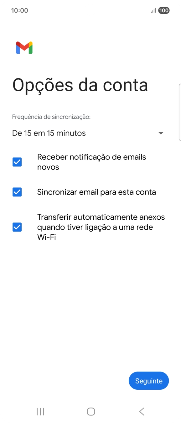 Se o ecrã mostrar esta imagem, a sua conta foi identificada e configurada automaticamente. Siga as indicações no ecrã para introduzir informações adicionais e concluir a configuração.