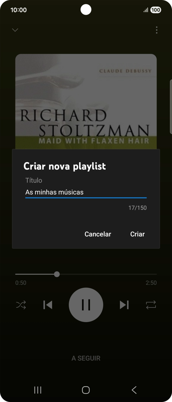 Introduza o nome pretendido para a lista de reprodução e prima Criar.
