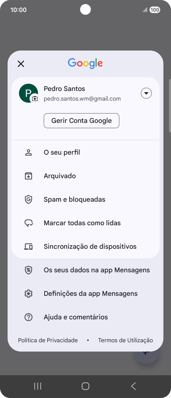 Prima Definições da app Mensagens.
