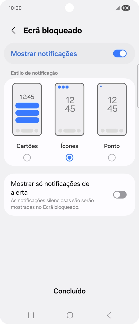 Prima as definições pretendidas para as ativar ou desativar.