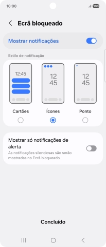 Prima as definições pretendidas para as ativar ou desativar.