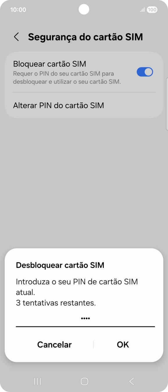 Introduza o seu código PIN e prima OK.