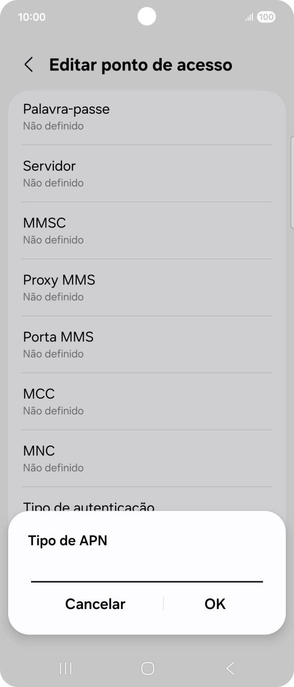 Introduza default e prima OK.
