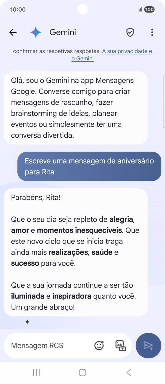 As sugestões de texto da Gemini são agora mostradas no ecrã.
