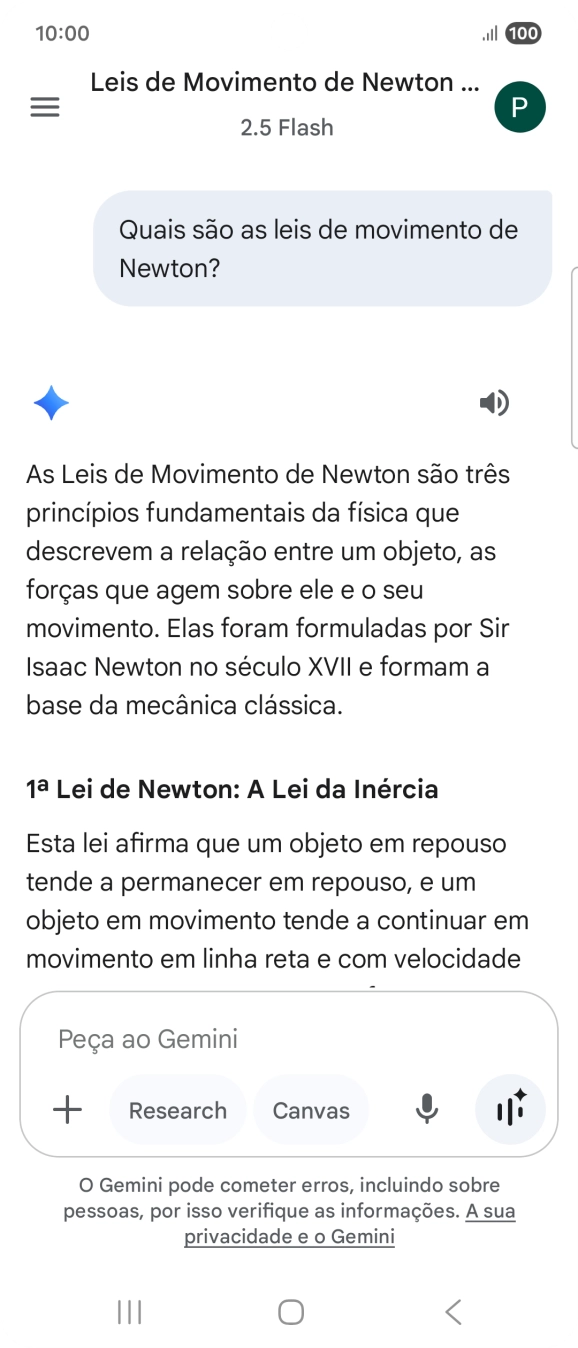 A transcrição da conversa com a Gemini Live é agora mostrada no ecrã.