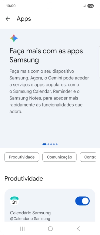 Prima o indicador junto à extensão pretendida para ativar a função.