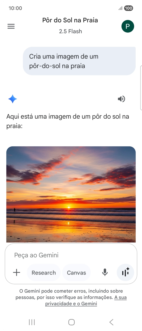 Também é possível solicitar à Gemini que gere uma imagem baseada na sua descrição.