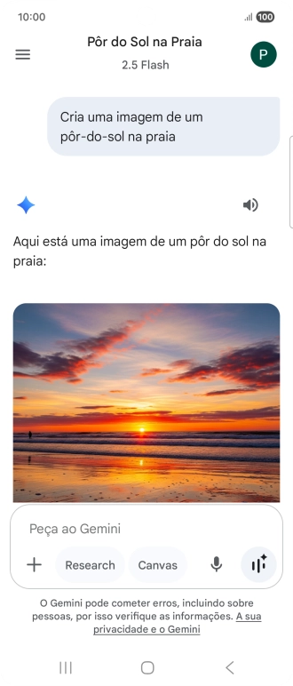 Também é possível solicitar à Gemini que gere uma imagem baseada na sua descrição.