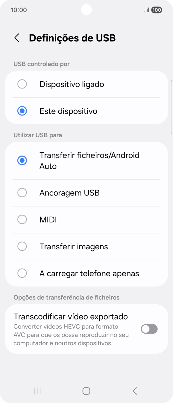 Prima Transferir ficheiros/Android Auto.