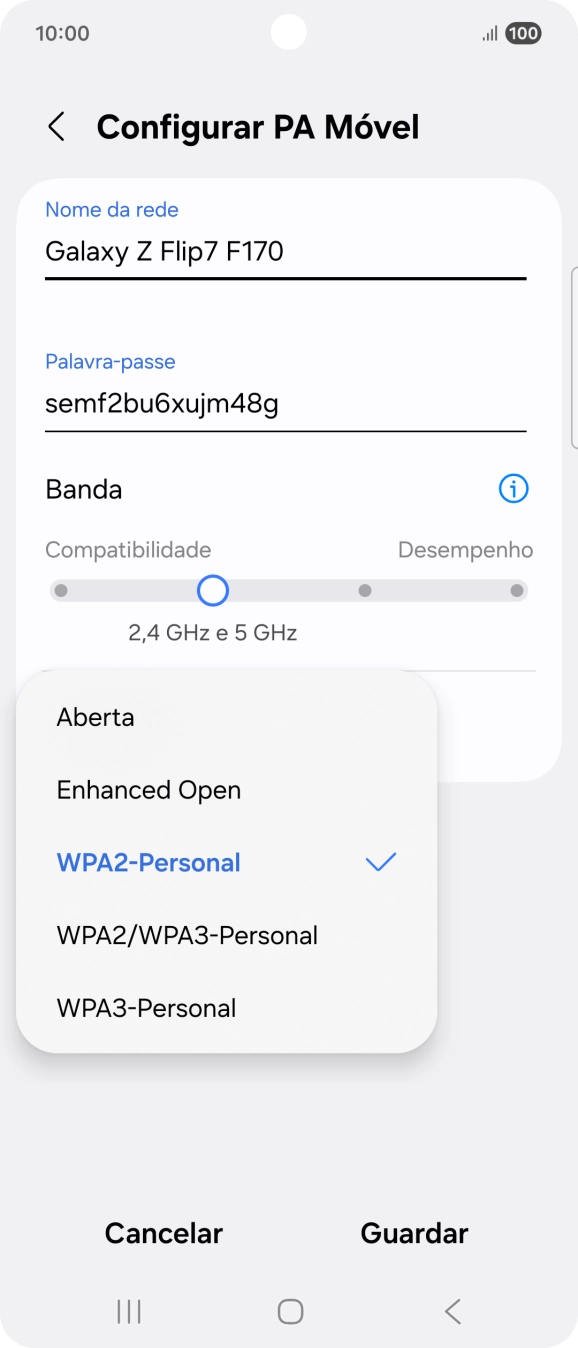 Prima WPA3-Personal para proteger o hotspot Wi-Fi com uma password.