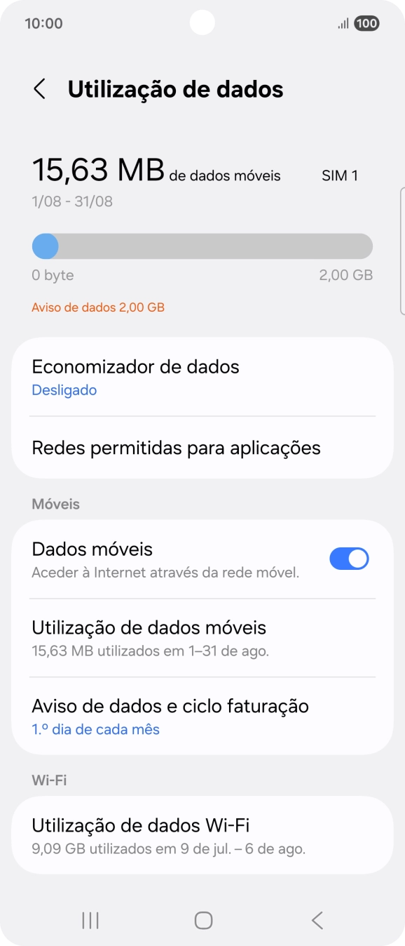 O consumo total de dados é agora mostrado no ecrã.