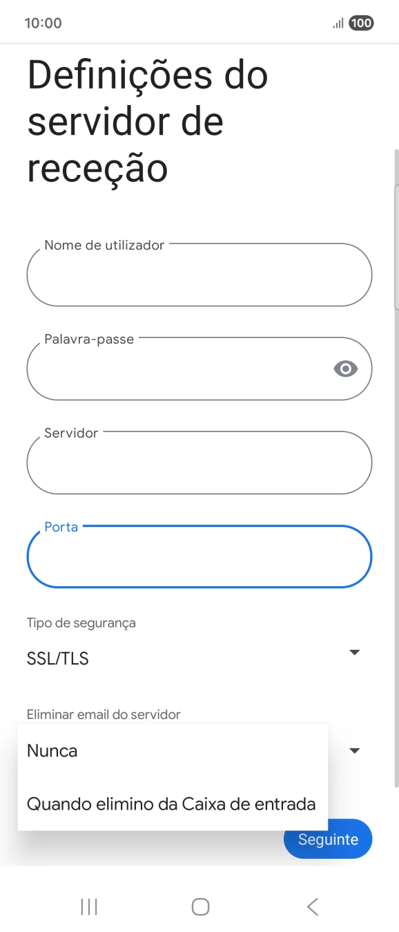 Prima Nunca para manter os e-mails no servidor quando estes são apagados no telefone.