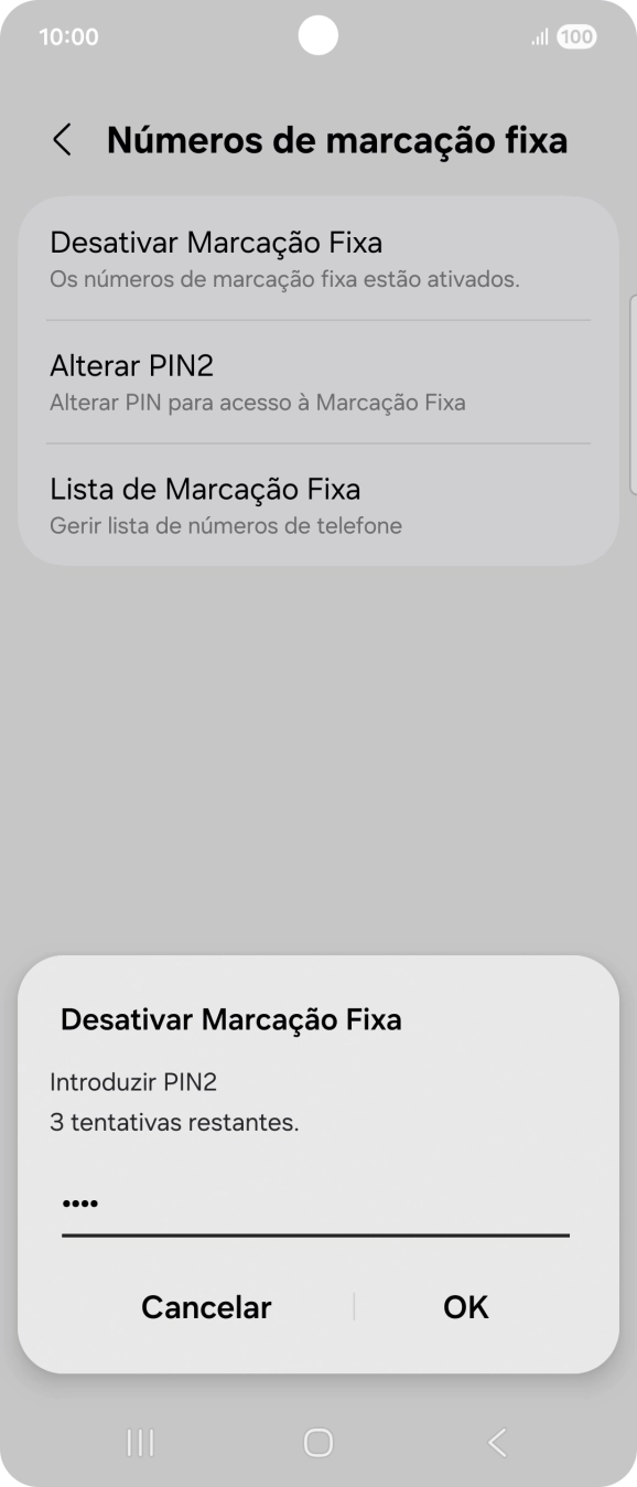 Introduza o código PIN2 e prima OK.