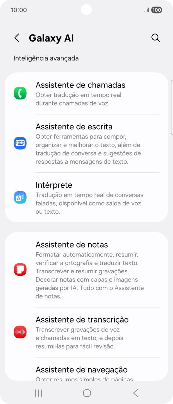 Diversos exemplos de utilização da IA Galaxysão agora mostrados no ecrã.