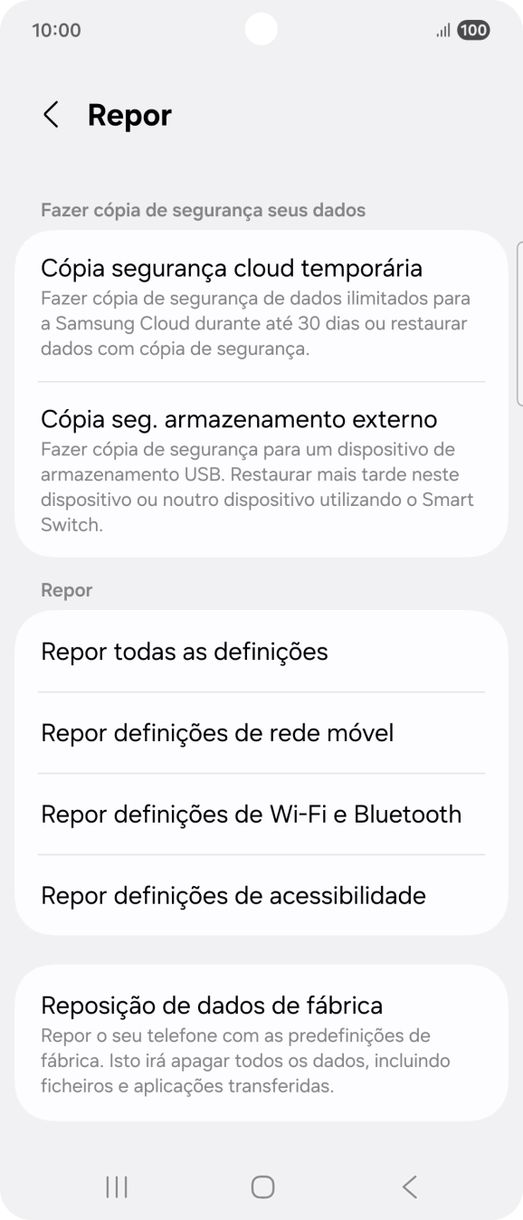 Prima Repor definições de rede móvel.
