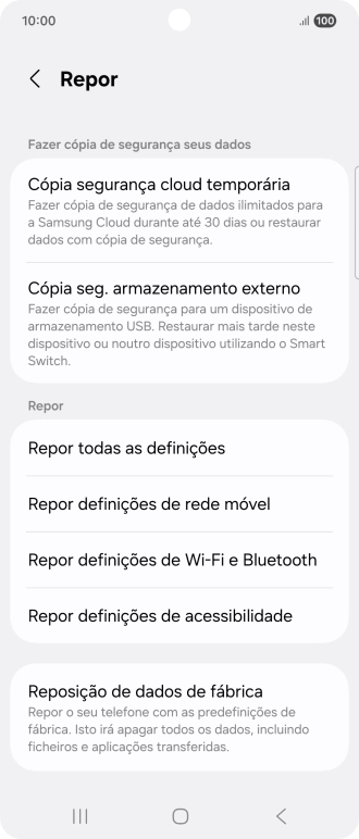 Prima Reposição de dados de fábrica.