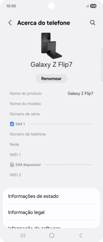 O código IMEI é mostrado no ecrã.