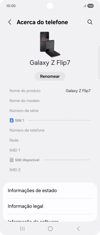 O código IMEI é mostrado no ecrã.