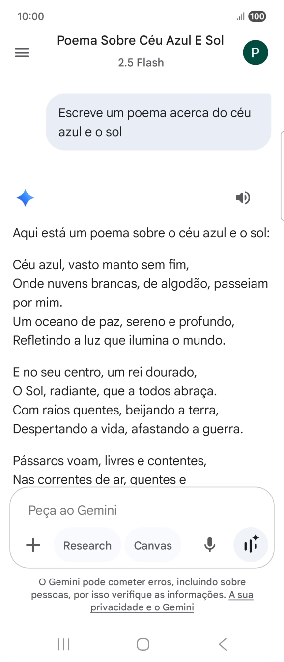 É possível solicitar à Gemini que gere um texto baseado na sua descrição.