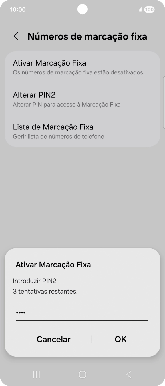 Introduza o código PIN2 e prima OK.