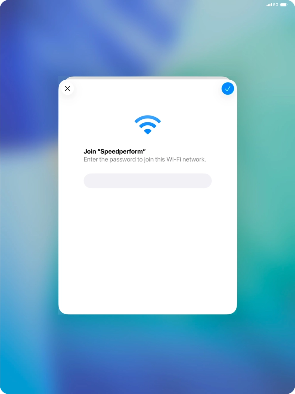 Key in the password for the WiFi network and press the confirm icon.