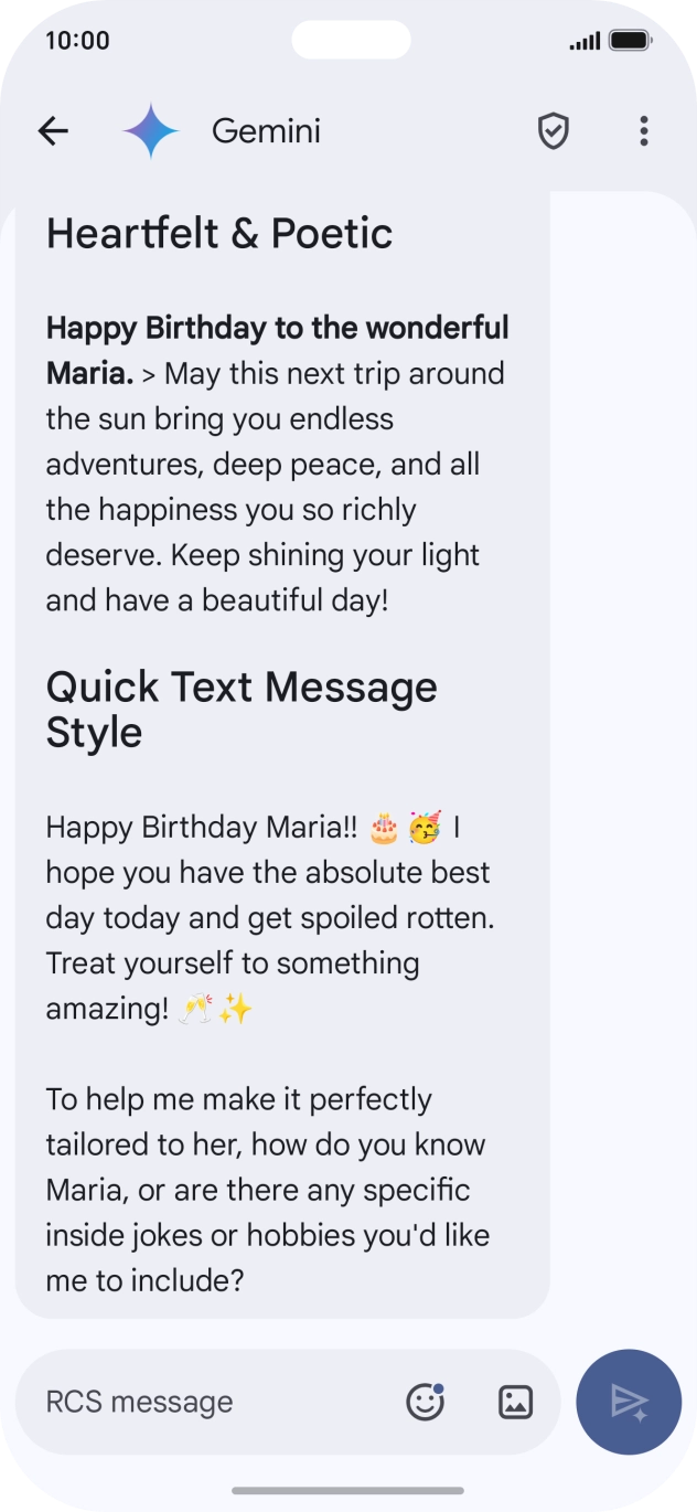 The text suggestion from Gemini is displayed. The text suggestion from Gemini is displayed.