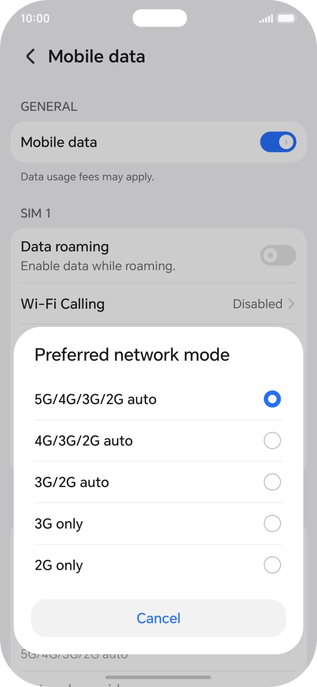 Press the required network mode.