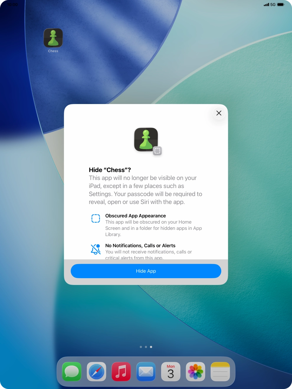 Press Hide App.