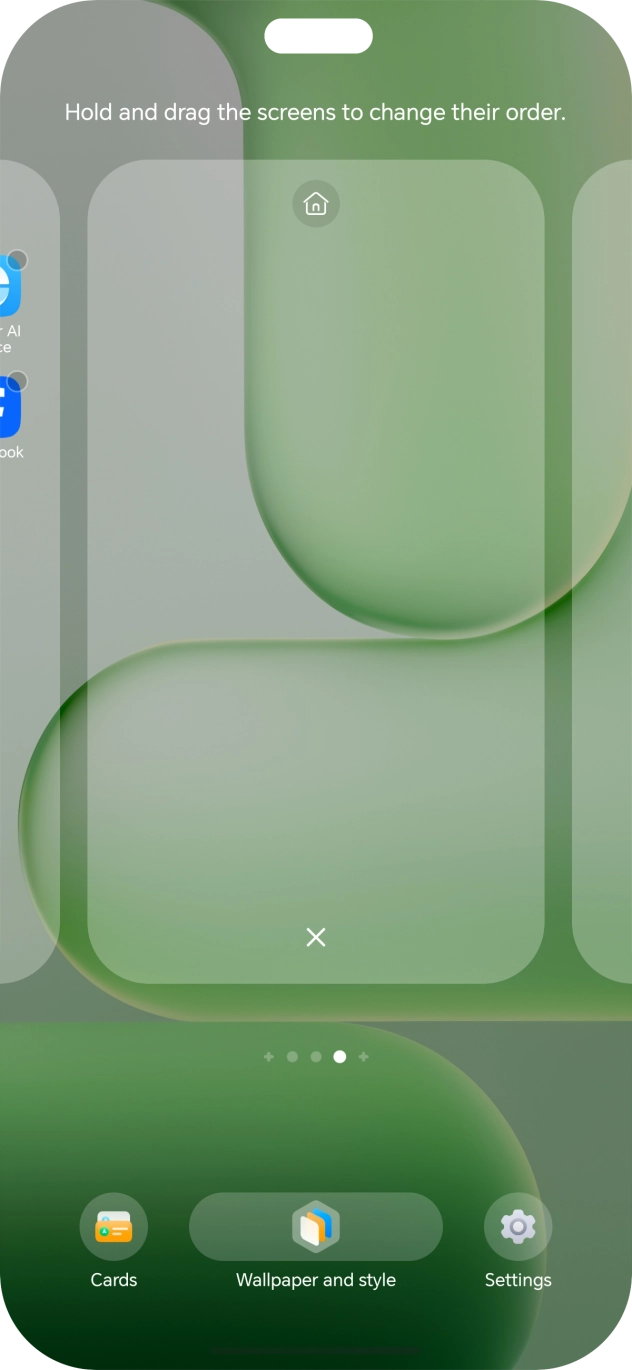 Press the remove icon to remove the home screen page.
