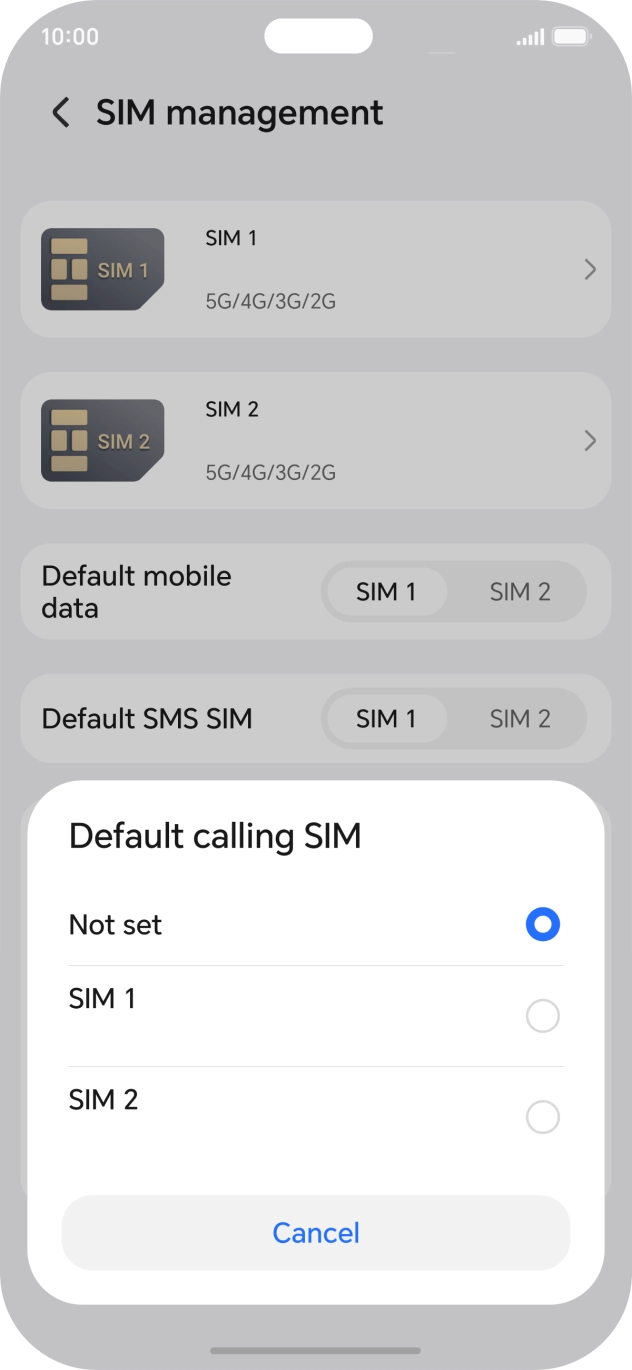 Press the required setting.