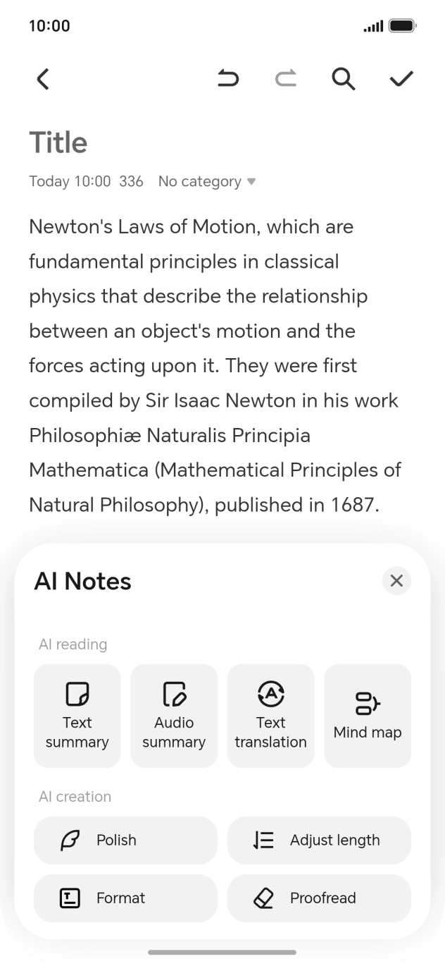 To generate a summary of the text, press Text summary.