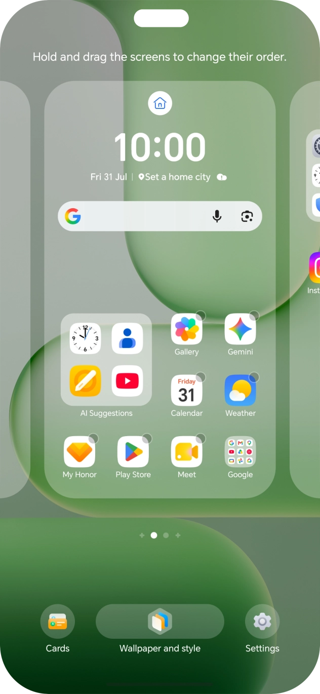 Press the required setting and follow the instructions on the screen to personalise the appearance of the home screen.
