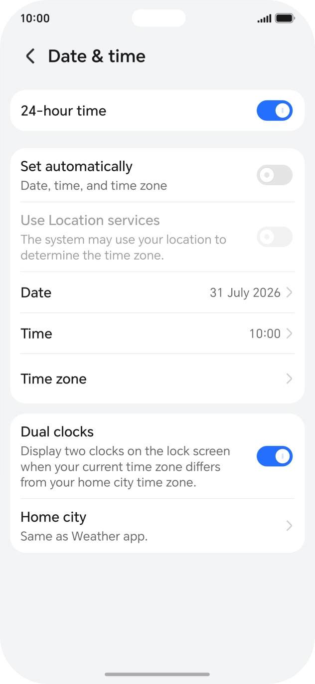 Press the indicator next to 'Set automatically' to turn on the function.