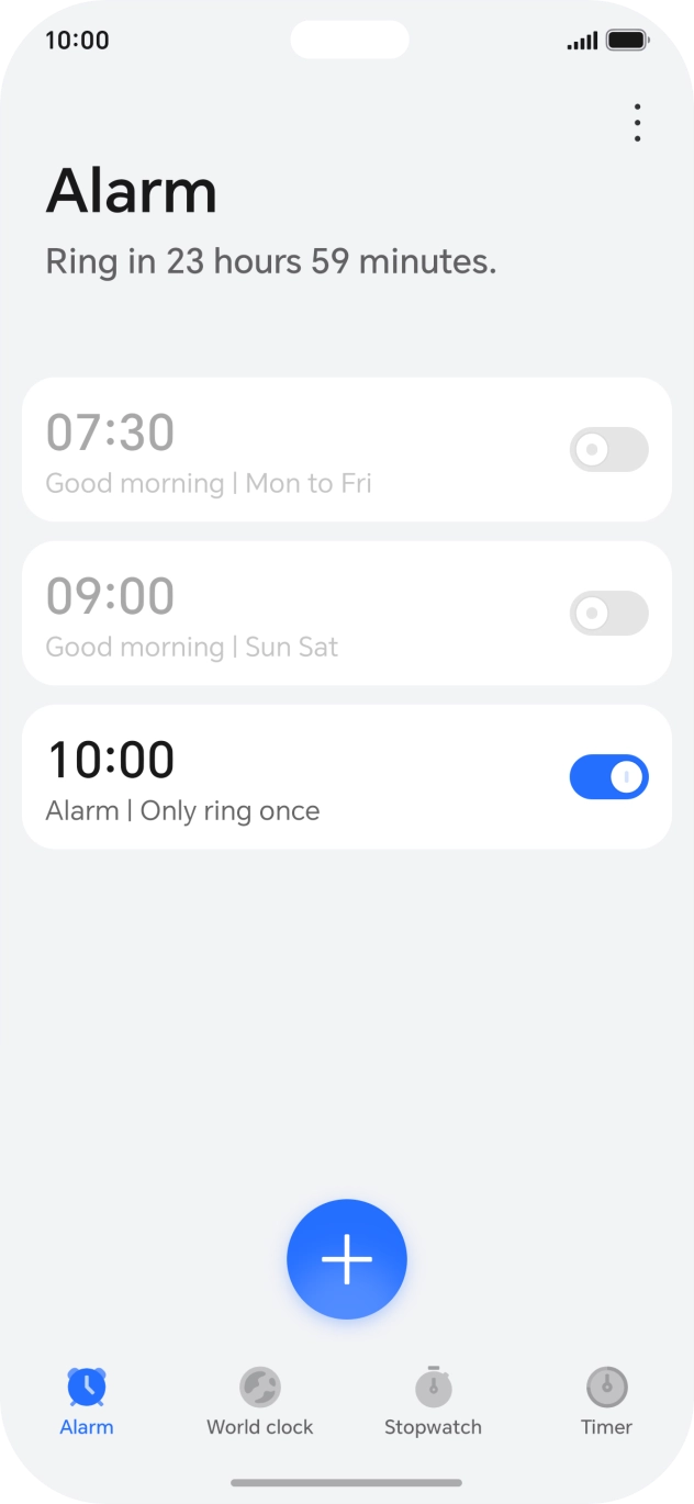 Press the indicator next to the required alarm to turn the alarm on or off.