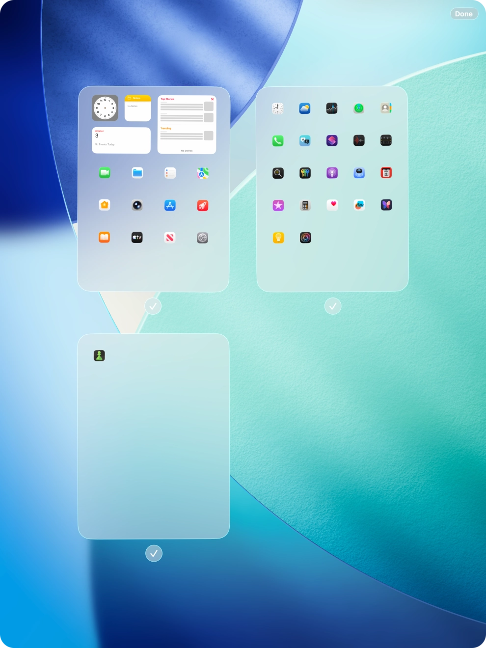 Press the field below the required home screen pages to select or deselect them. Press the field below the required home screen pages to select or deselect them.