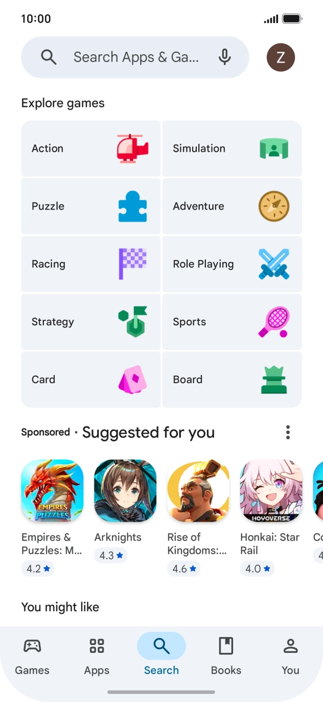 Press the search field.