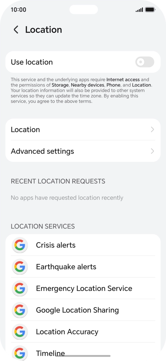 Press the indicator next to 'Use location' to turn the function on or off. Press the indicator next to 'Use location' to turn the function on or off.