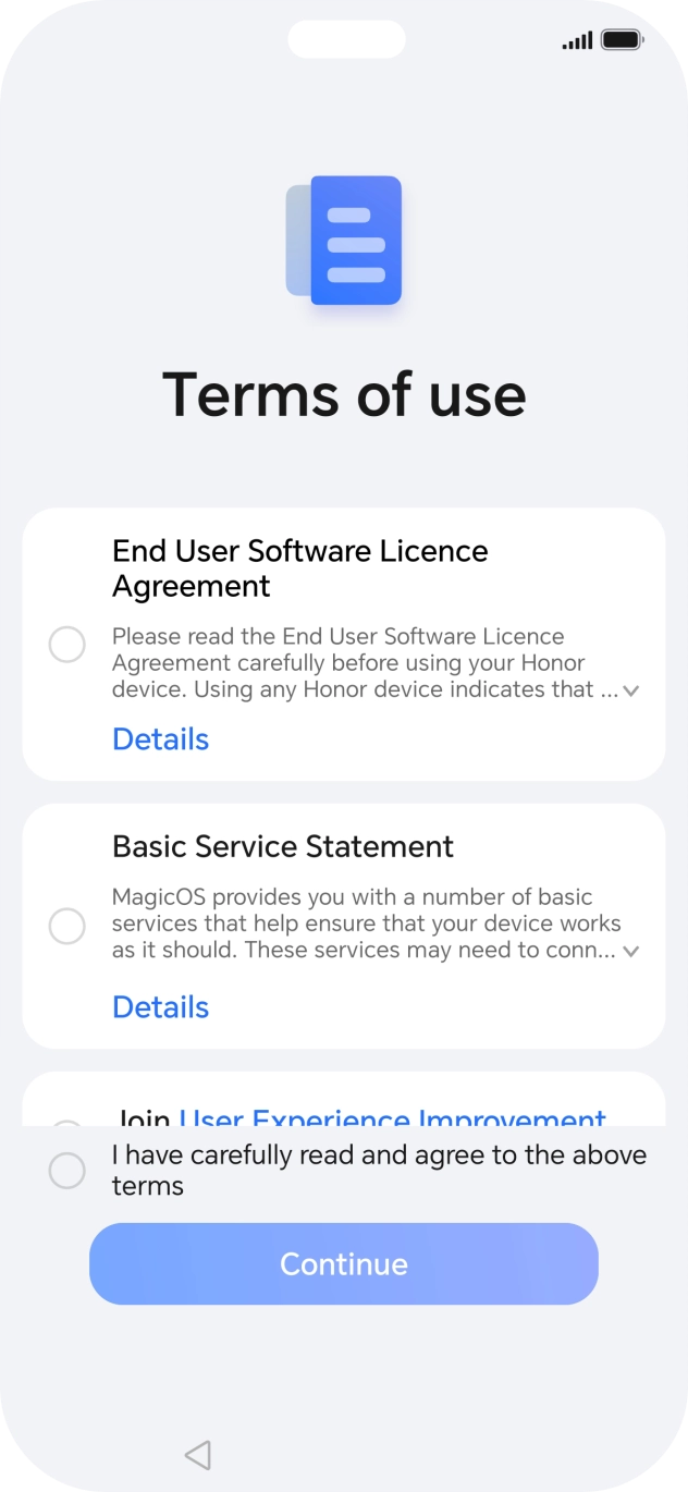 Press the field to accept the license agreement.