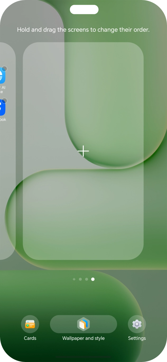 Press the add icon to add a home screen page.