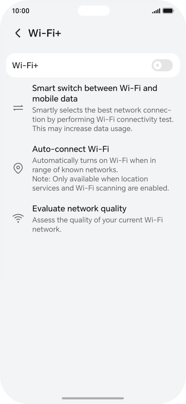 Press the indicator next to 'Wi-Fi+' to turn the function on or off. Press the indicator next to 'Wi-Fi+' to turn the function on or off.