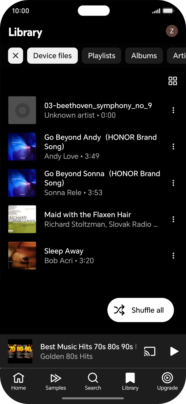 Press the required audio file.