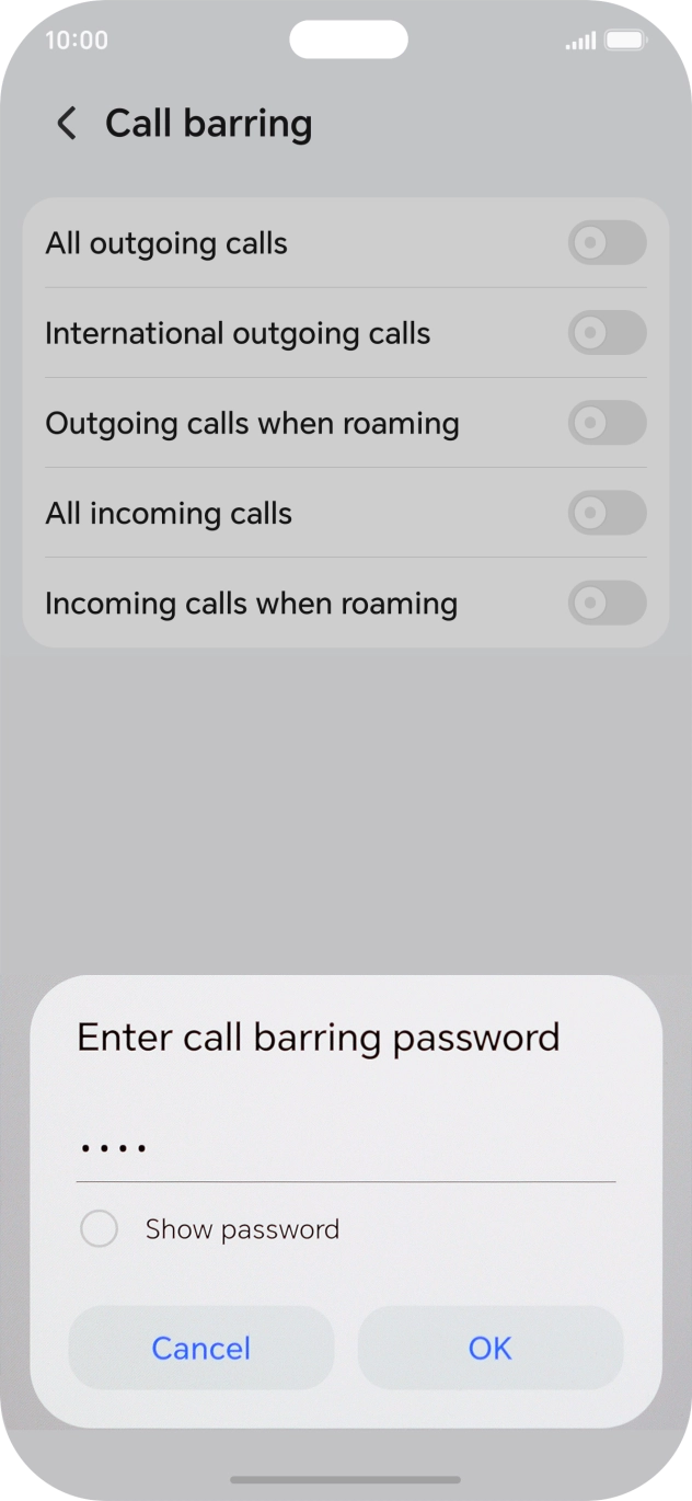 Key in your barring password and press OK.