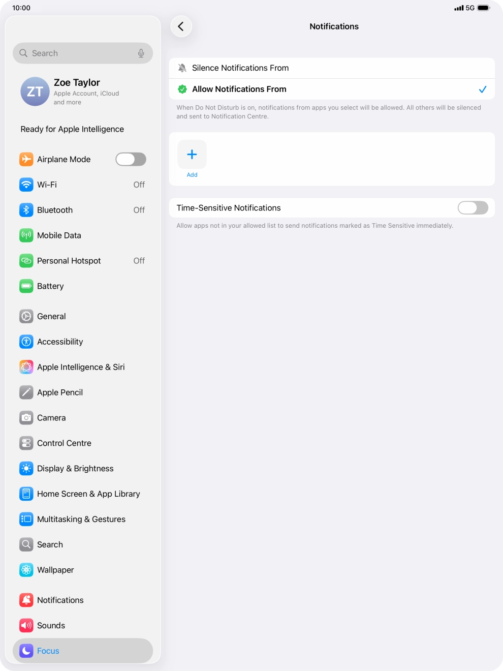 Press the indicator next to 'Time-Sensitive Notifications' to turn display of timed notifications on or off when Do Not Disturb is turned on.