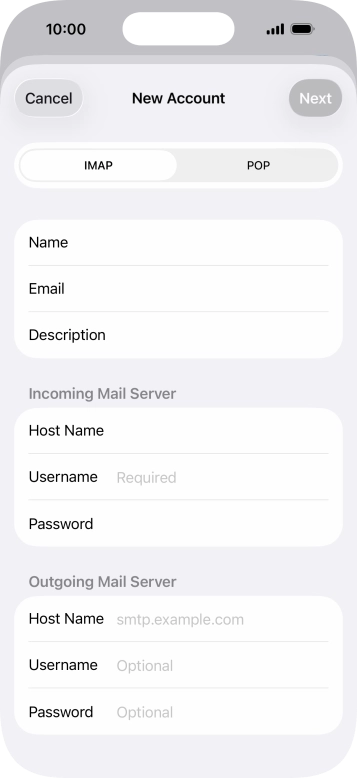 Press Username and key in the username for your email account.