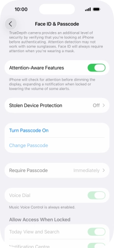 Press Turn Passcode On and key in a lock code of your own choice twice.